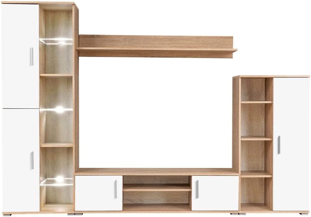 vidaXL Wohnwand,   TV-Wohnwand mit LED-Leuchten Sonoma Eiche und