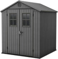 Keter 6x6 Darwin Gerätehaus, in Grau, Wartungsfrei, Wetterfest mit Holzoptik, 4 m², Abschließbare Doppeltür & Bodenplatte