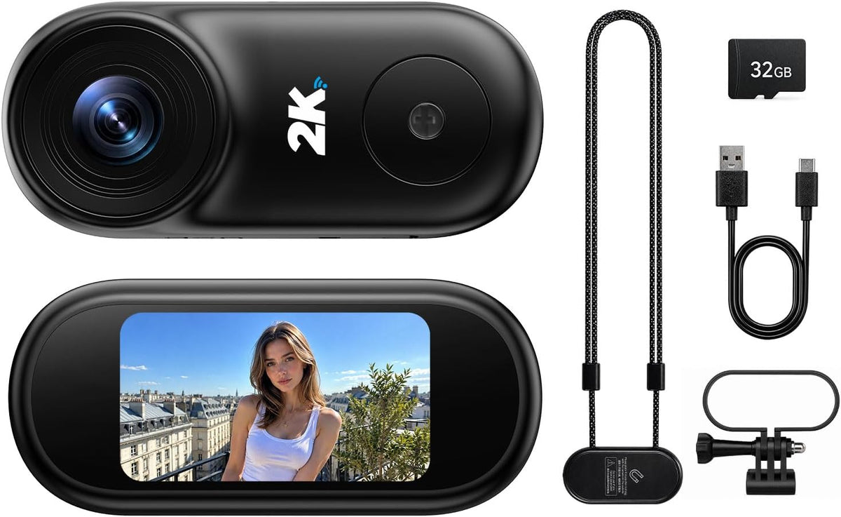 CAMWORLD Körperkameras, 2K Mini Action Cam, POV Bodycam mit 32GB Speicherkarte