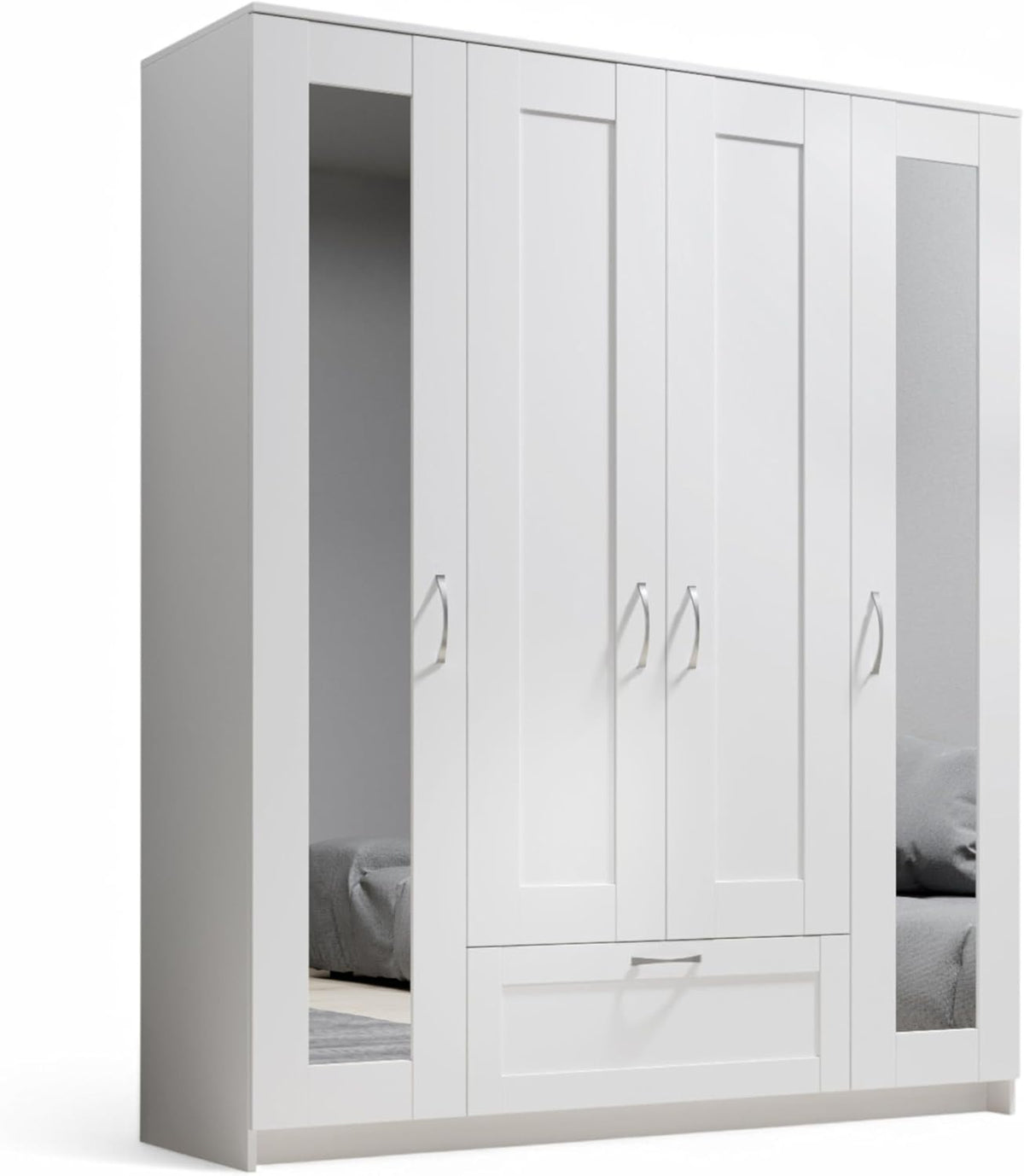 Kleiderschrank LEPINI, Schrank Drehtürenschrank mit Spiegeltüren Weiß, Stella Trading