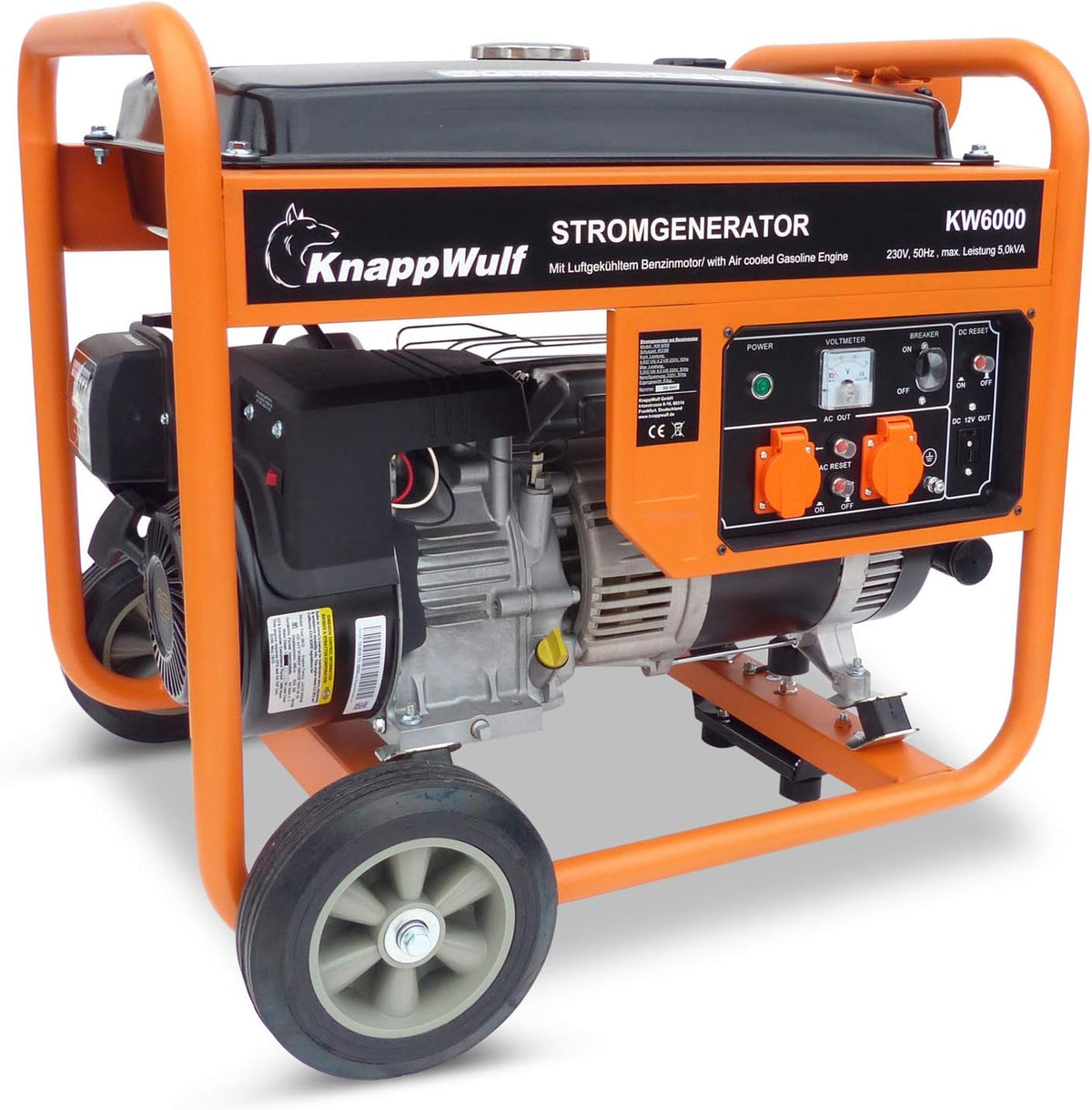 KnappWulf Stromgenerator, Stromerzeuger Generator KW6000 mit 2x230V, 1x12V, 4600W, Notstromaggregat Stromaggregat, Benzinmotor 7PS, Ölmangelsicherung