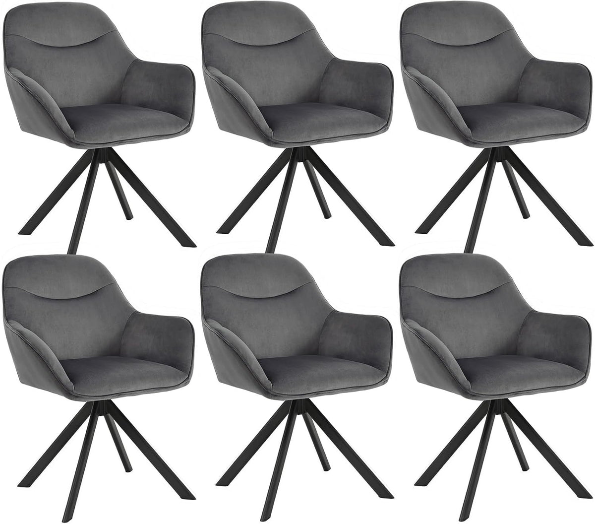 Esszimmerstuhl, 6er Set Esszimmerstühle Drehbar mit Armlehne, 360° Drehstuhl Polsterstuhl Samt Modern Küchenstuhl mit Metallbeine für Esszimmer