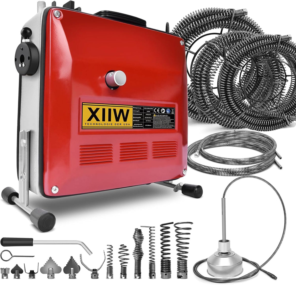 XIIW Reinigungssets, 850W Elektrische Rohrreinigungsmaschine zum Ø20-200mm Rohrleitungen, 450U/M