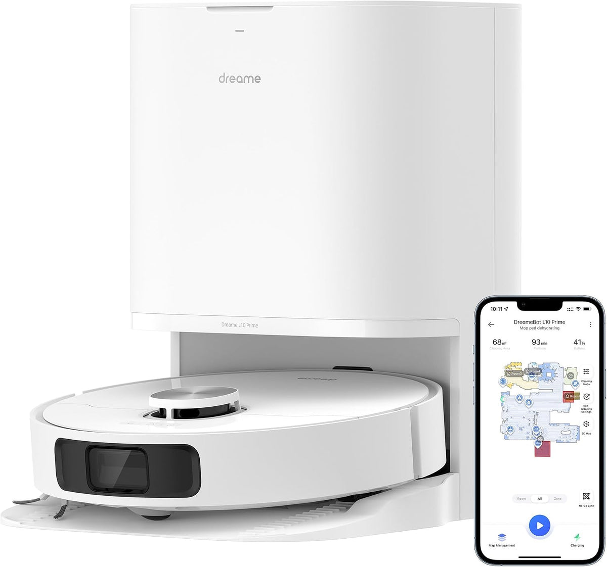 dreame Staubsaugroboter, L10 Prime Saugroboter und Wischroboter mit Automatischer Waschstation von Wischpads, 7mm Mopanhebung, LDS Navigation