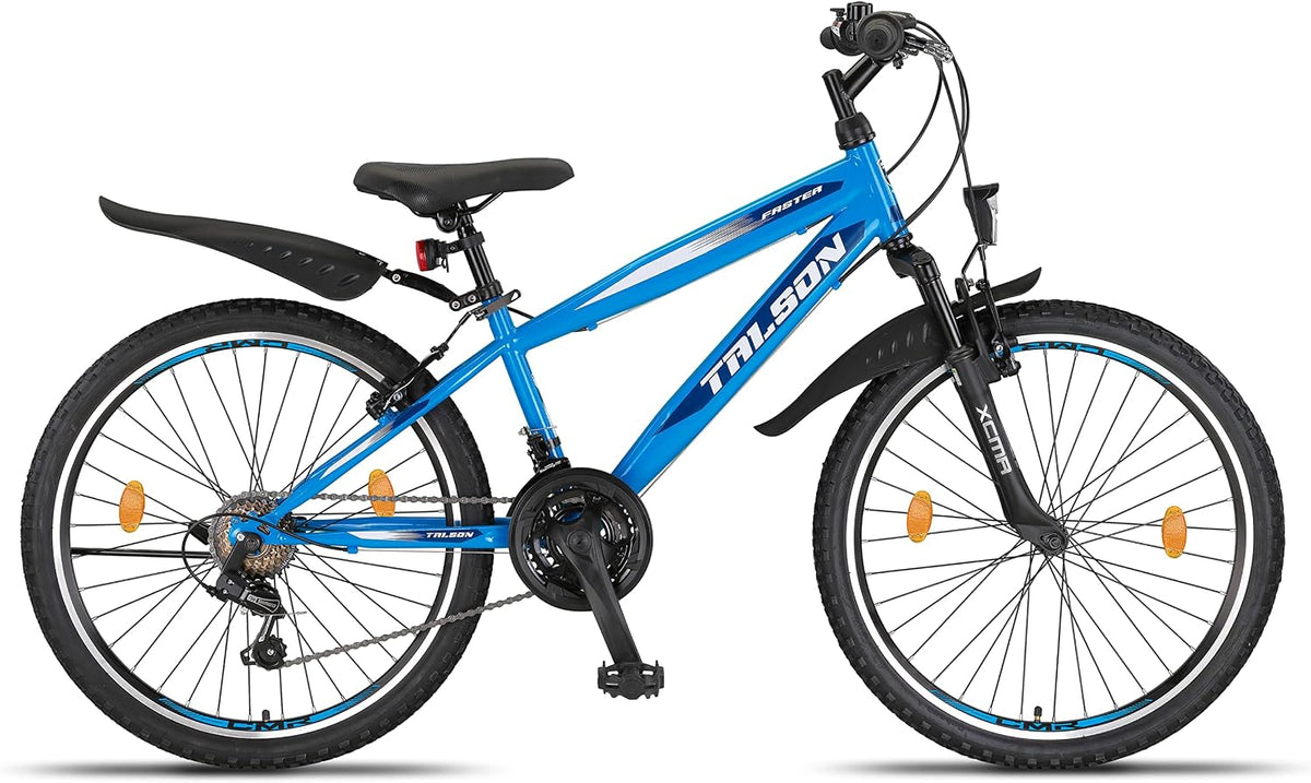 Talson Mountainbike,   24 Zoll Mountainbike Fahrrad mit 21-Gang Shimano, Gabelfederung & Beleuchtung