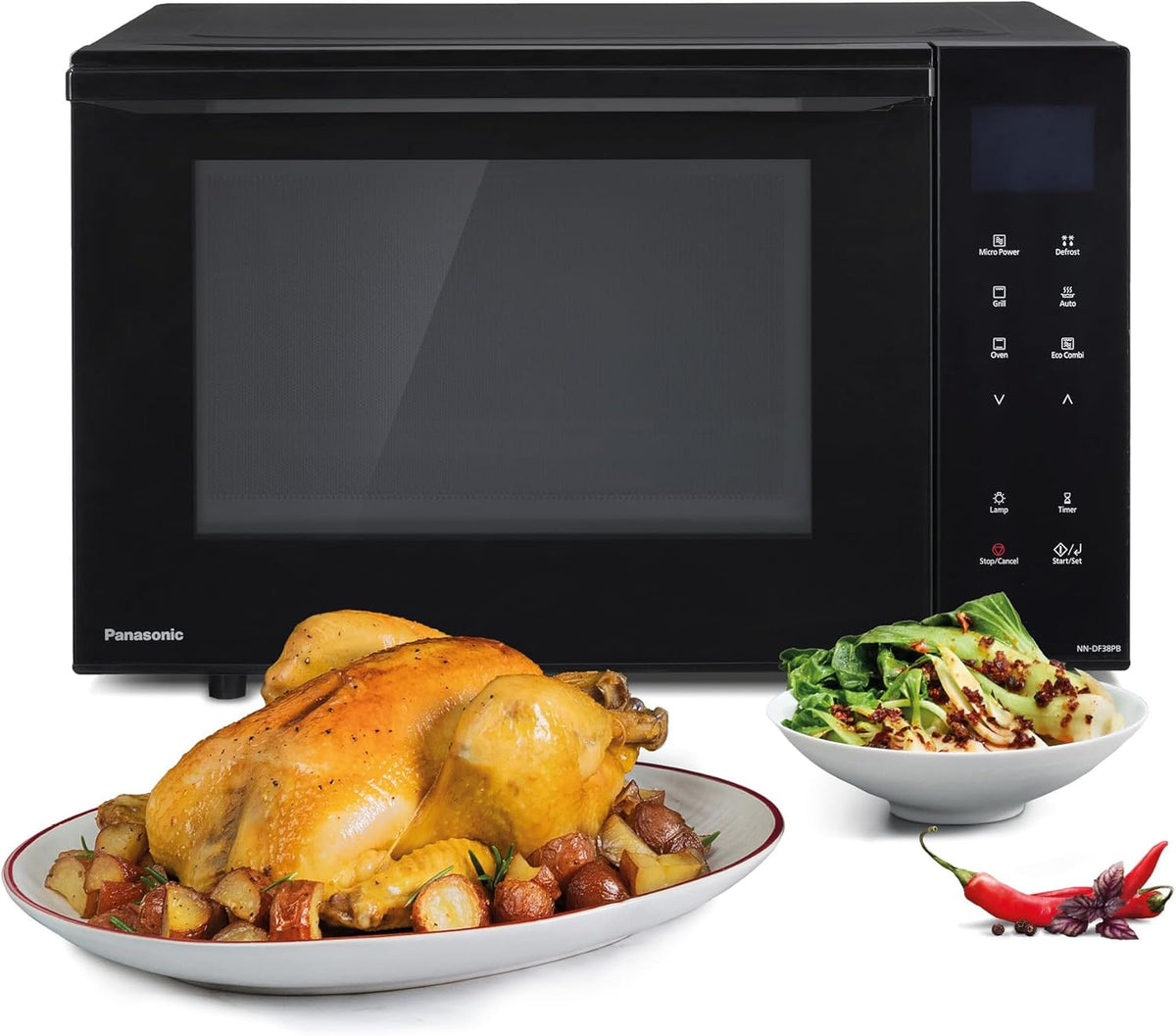 Panasonic NN-DF38PBEPG Kombi- Mikrowelle, & Grill, 1000 W, 23 l, Inverter-Tech, Eco Kombi Modus, Flachbett, 16 Auto-Programme & Auftau-Modi