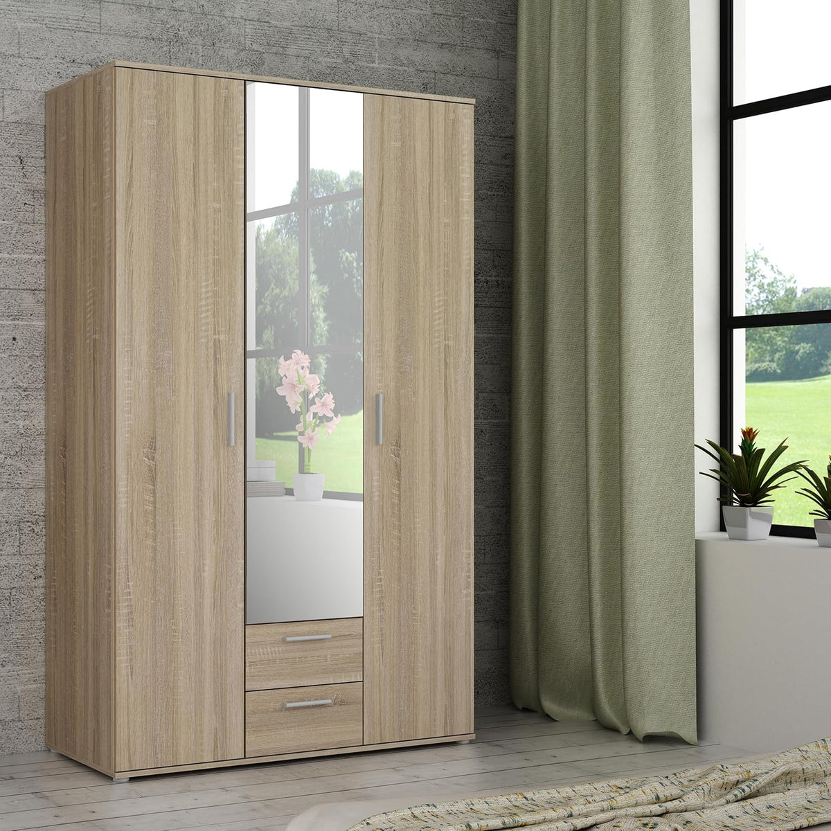 Kleiderschrank Nano, 120 130, Moderner Schrank aus Holzwerkstoff, Schmaler Schrank, Flurschrank, Mehrzeckschrank, Sonoma Eiche Holzdekor