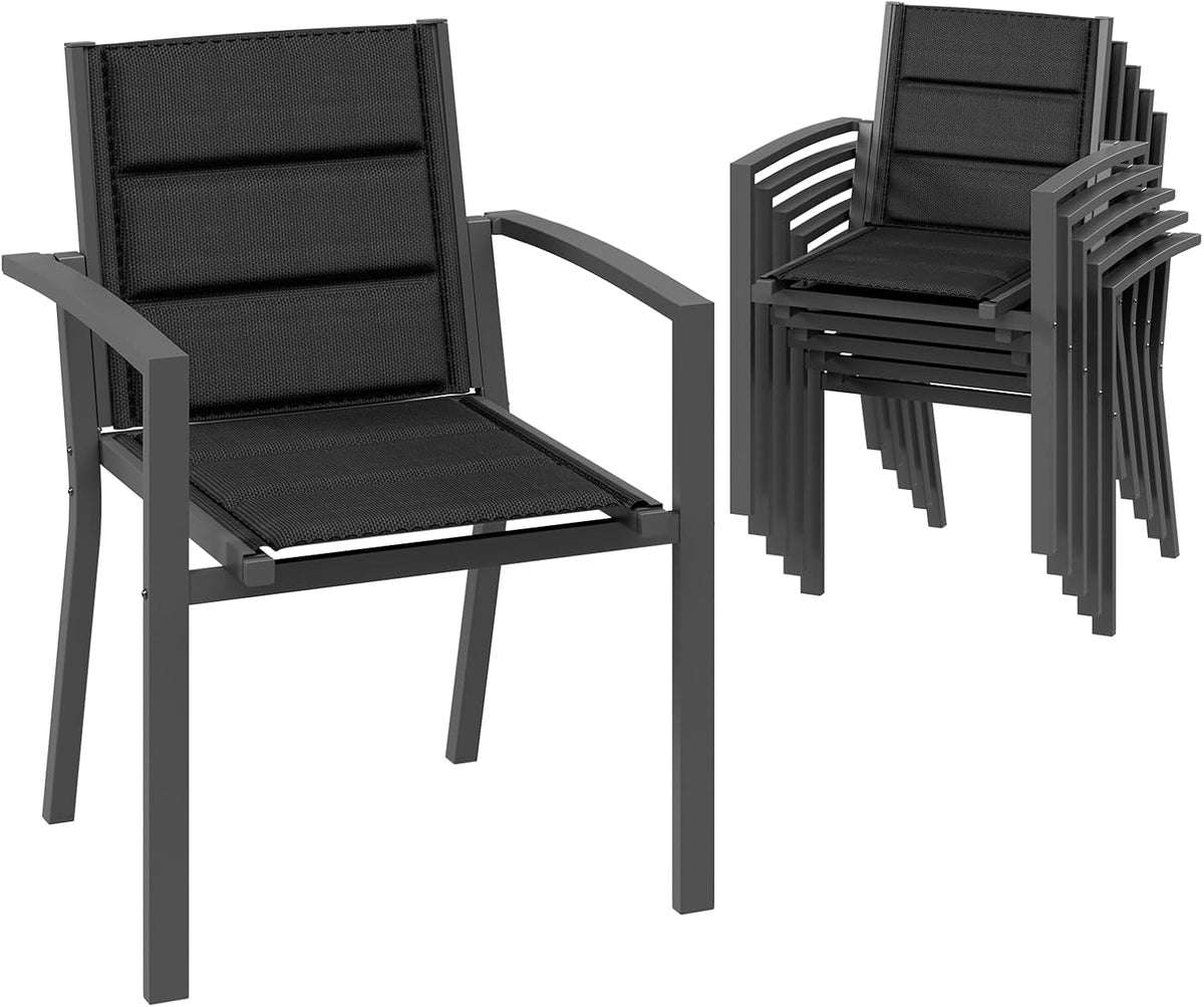 Esszimmerstuhl 6 Gartenstuhl Set stapelbarer Aluminium-, max. Belastung 160 kg, Balkonstuhl, für Garten, Pool, Terrasse, Gartenmöbel, Dunkelgrau
