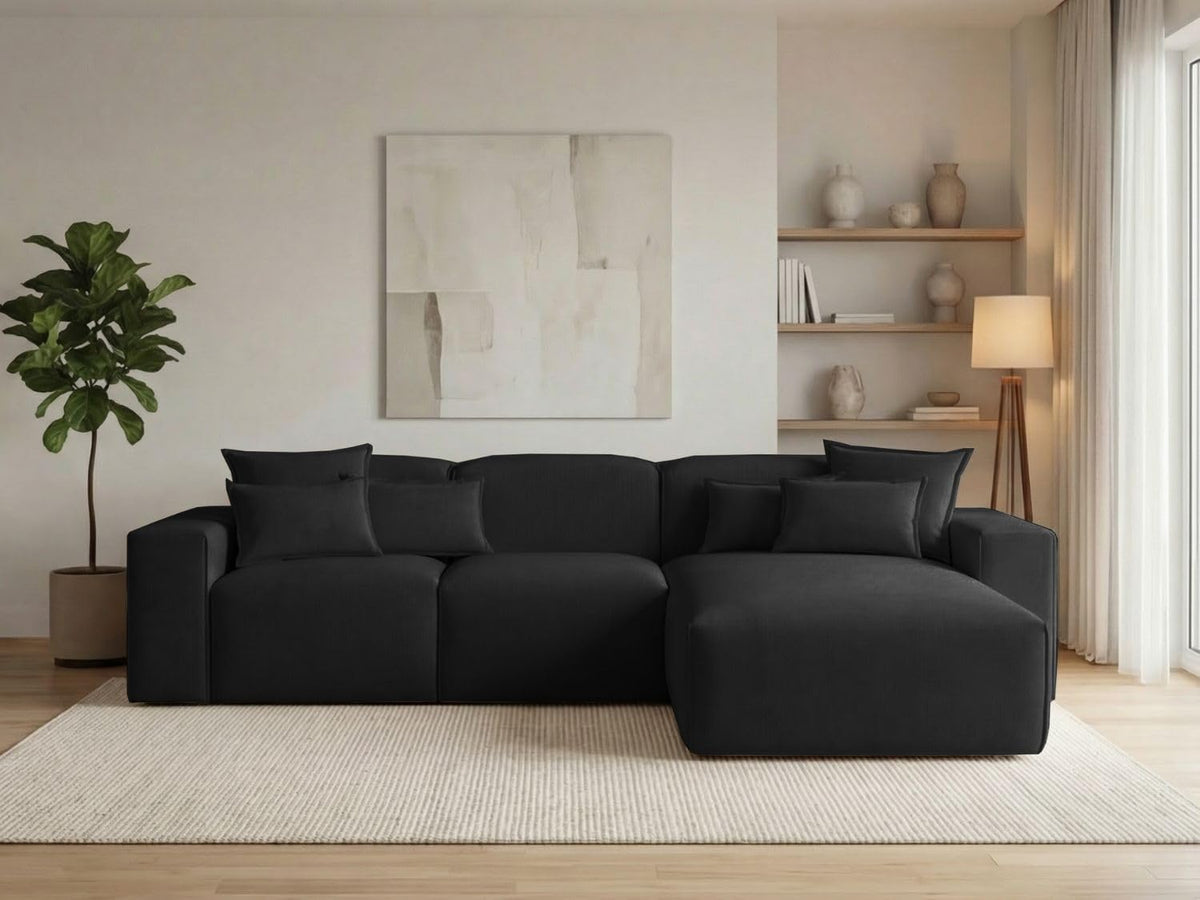 Sofa Leni Eck, 265 × 180 cm, L-Form Sofa, Ecksofa für Wohnzimmer, Geflechtstoff, 3-Sitzer Eckcouch, Modernes Design (Schwarz, Rechts), GRAINGOLD