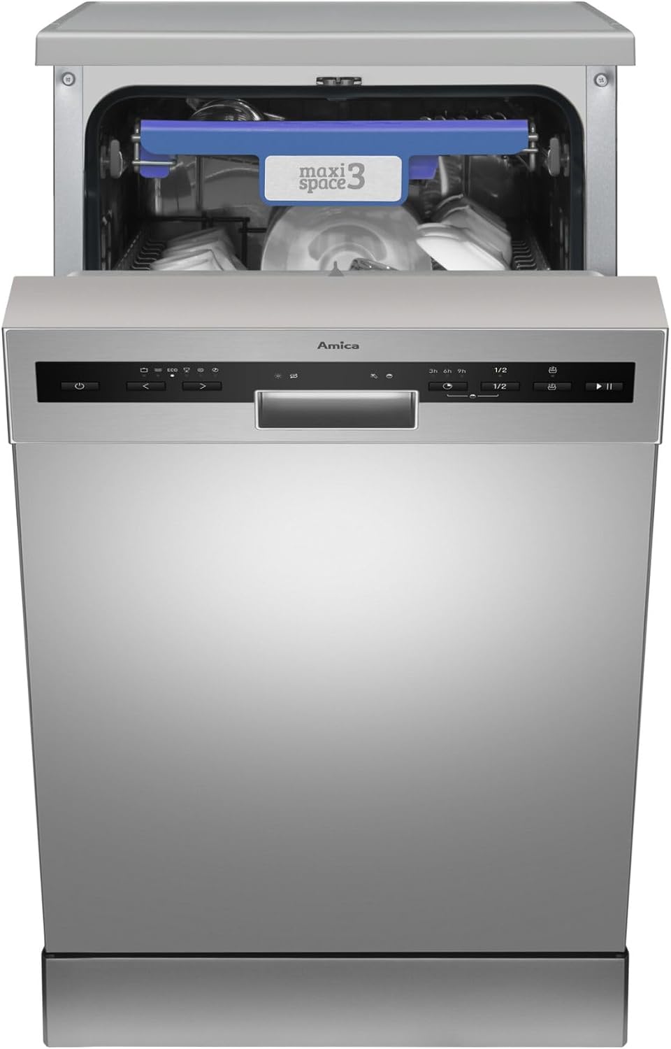 Tischgeschirrspüler, Geschirrspüler 45cm Silber unterbaufähig AquaStopp OpenDry Türöffnung, Amica