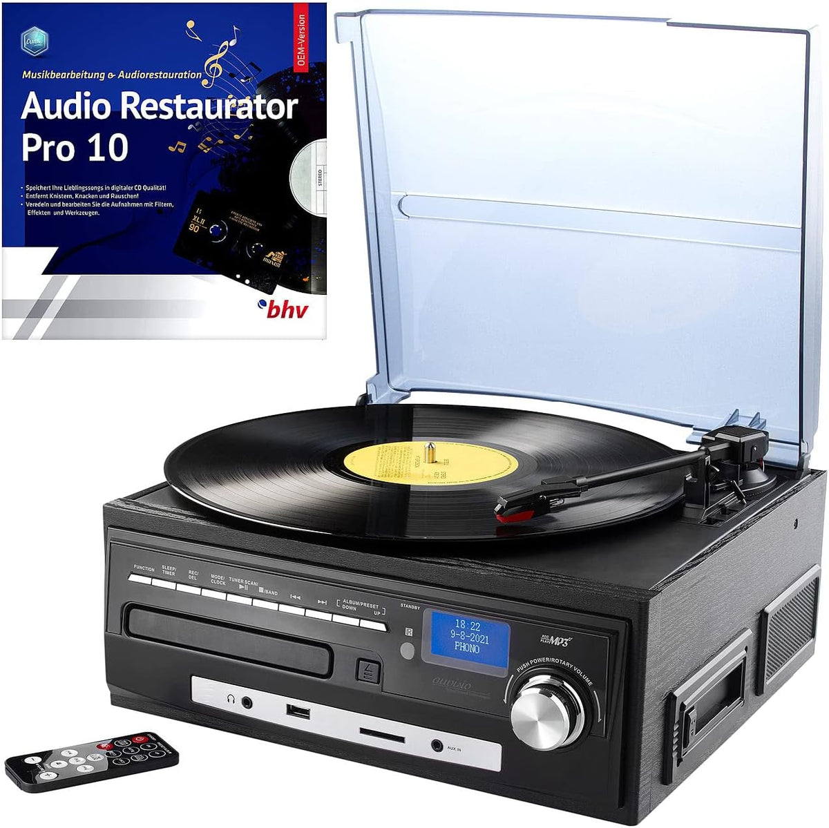 auvisio kompakt Plattenspieler, Kompakt-Stereoanlage & Digitalisierer mit DAB-Digitalradio & Software (Schallplatten digitalisieren, Tape)