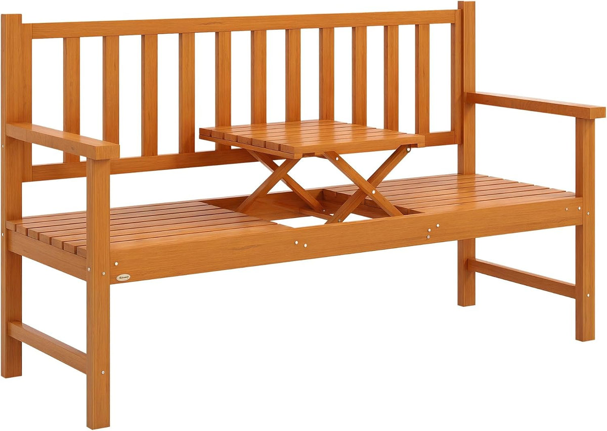 Sitzbank 3-Sitzer Gartenbank, mit Tisch Hellbraun 153 × 56 × 91 cm, Outsunny