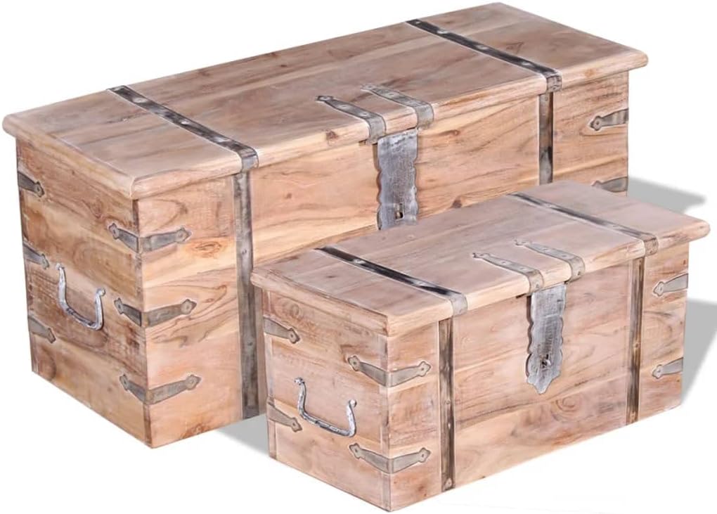 Beistelltisch 2-tlg. Aufbewahrungstruhen-Set Holztruhe Couchtisch, Akazien, vidaXL