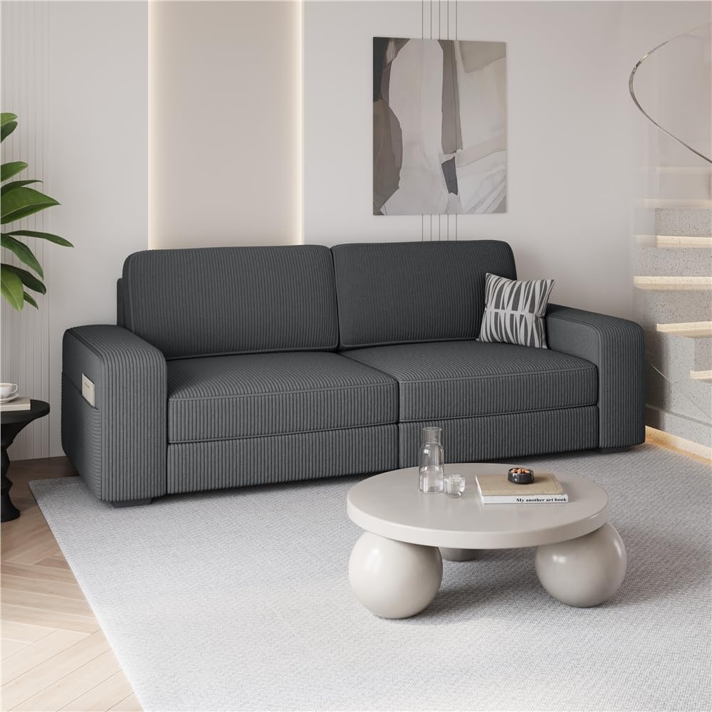 Sofa, 212 × 83, 5 cm Dunkelgrau mit Breite Armlehnen, Yaheetech