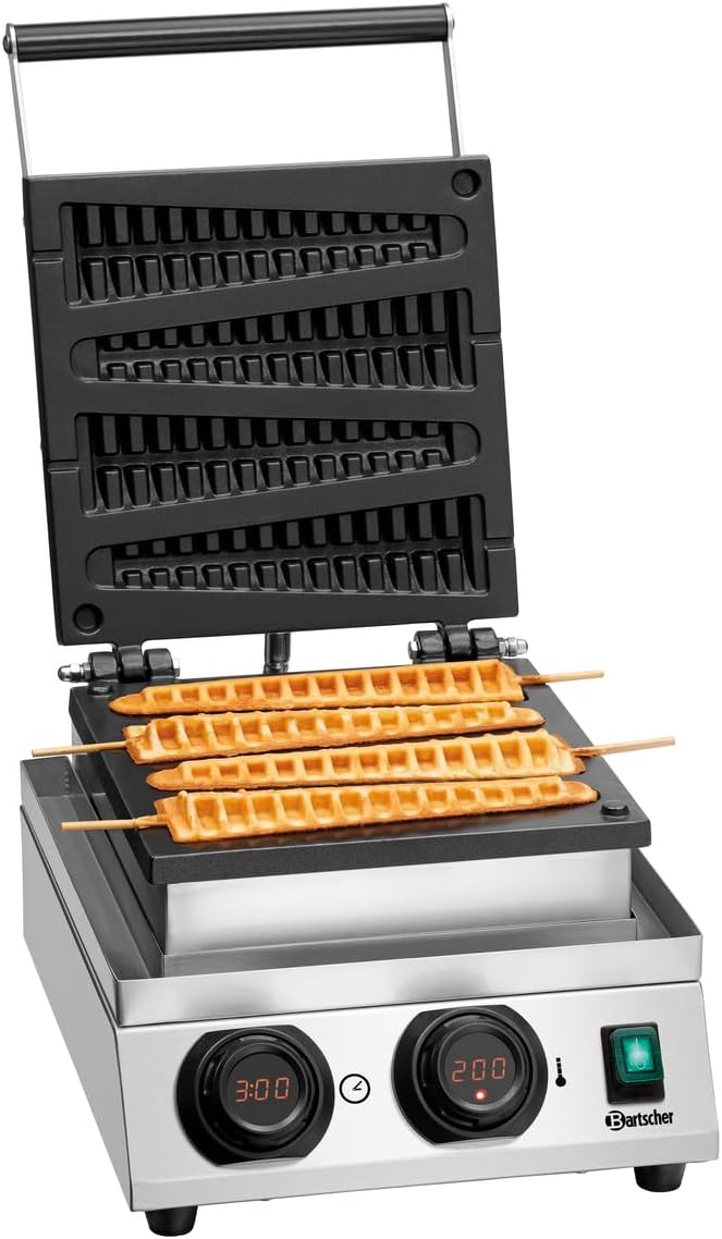 Bartscher Waffeleisen,   Waffeleisen MDI Lolly 400 – 4 Lolly-Waffeln pro Backgang, digitale Steuerung, Edelstahl, für