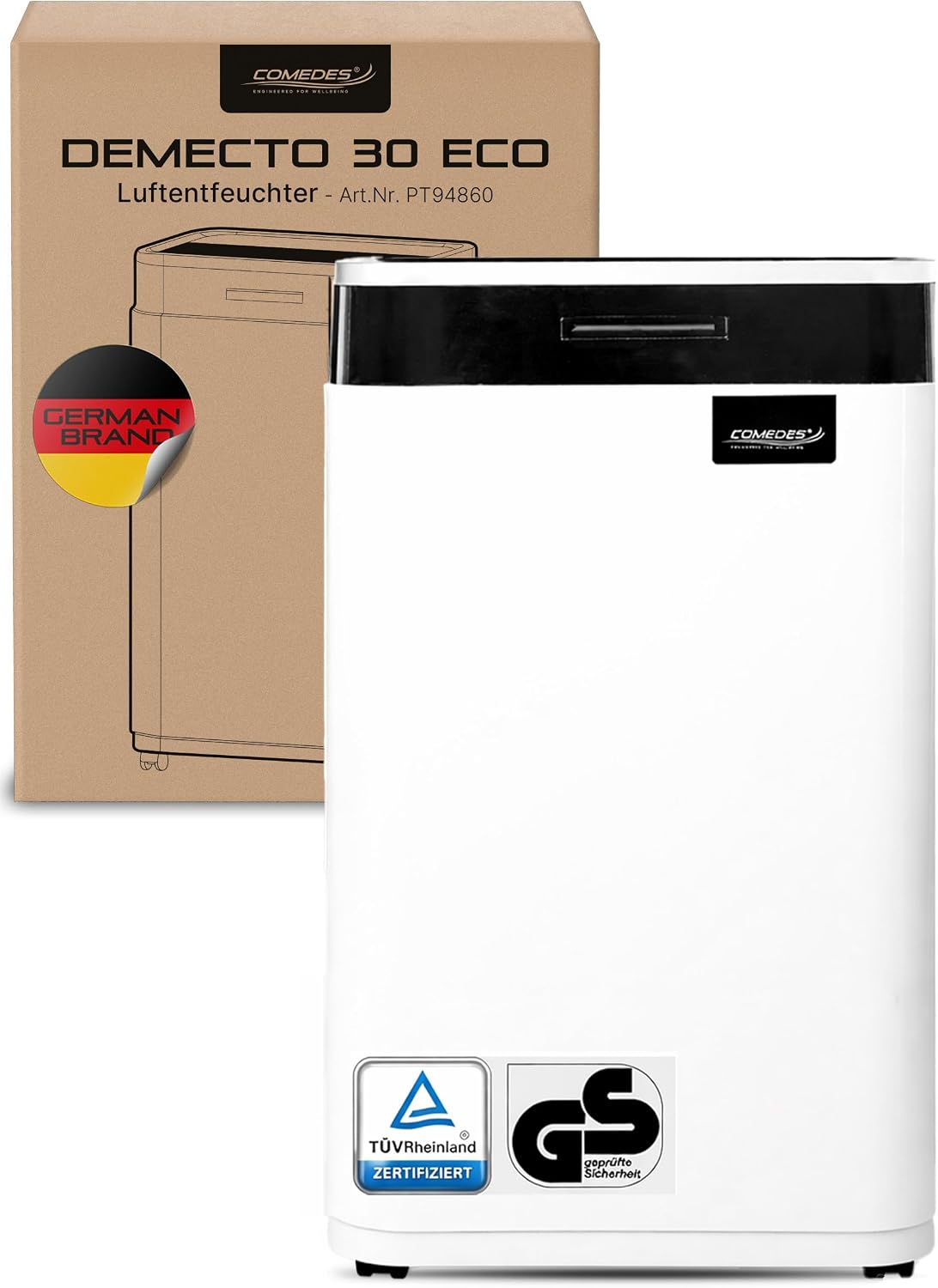 Comedes 30 Demecto eco Luftentfeuchter, Bautrockner (max. 25 Liter/24h) Geeignet für alle Räume und Keller bis zu 100m²/230m³