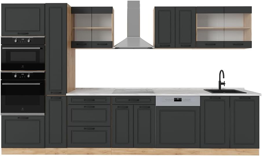 Vicco Küchenzeile,   Küchenzeile R-Line, Anthrazit Landhaus/Goldkraft Eiche, 350