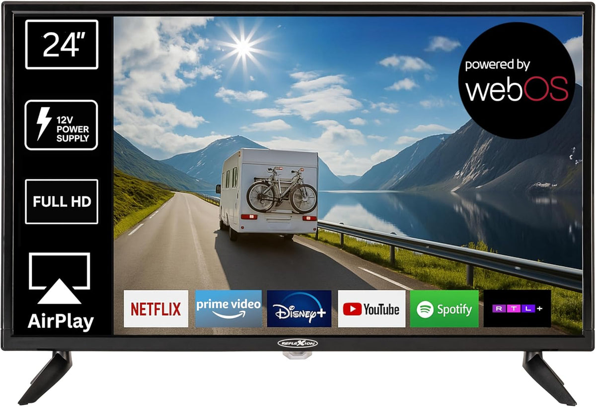 REFLEXION LED24IBT LED Smart Fernseher, LG webOSHub, 60 cm/24 Zoll, Wohnwagen/Wohnmobil/Camping/Caravan/Boot/LKW TV, 12/230 Volt, Full HD
