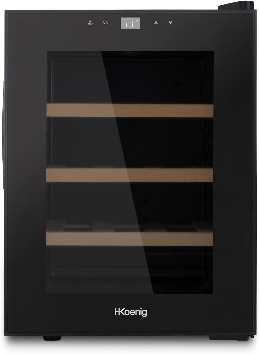 Weinkühlschrank AGE12, 12 Flaschen/Temperatur von 11°C bis 18°C/LED-Temperaturanzeige/Holzlagerböden, H.Koenig