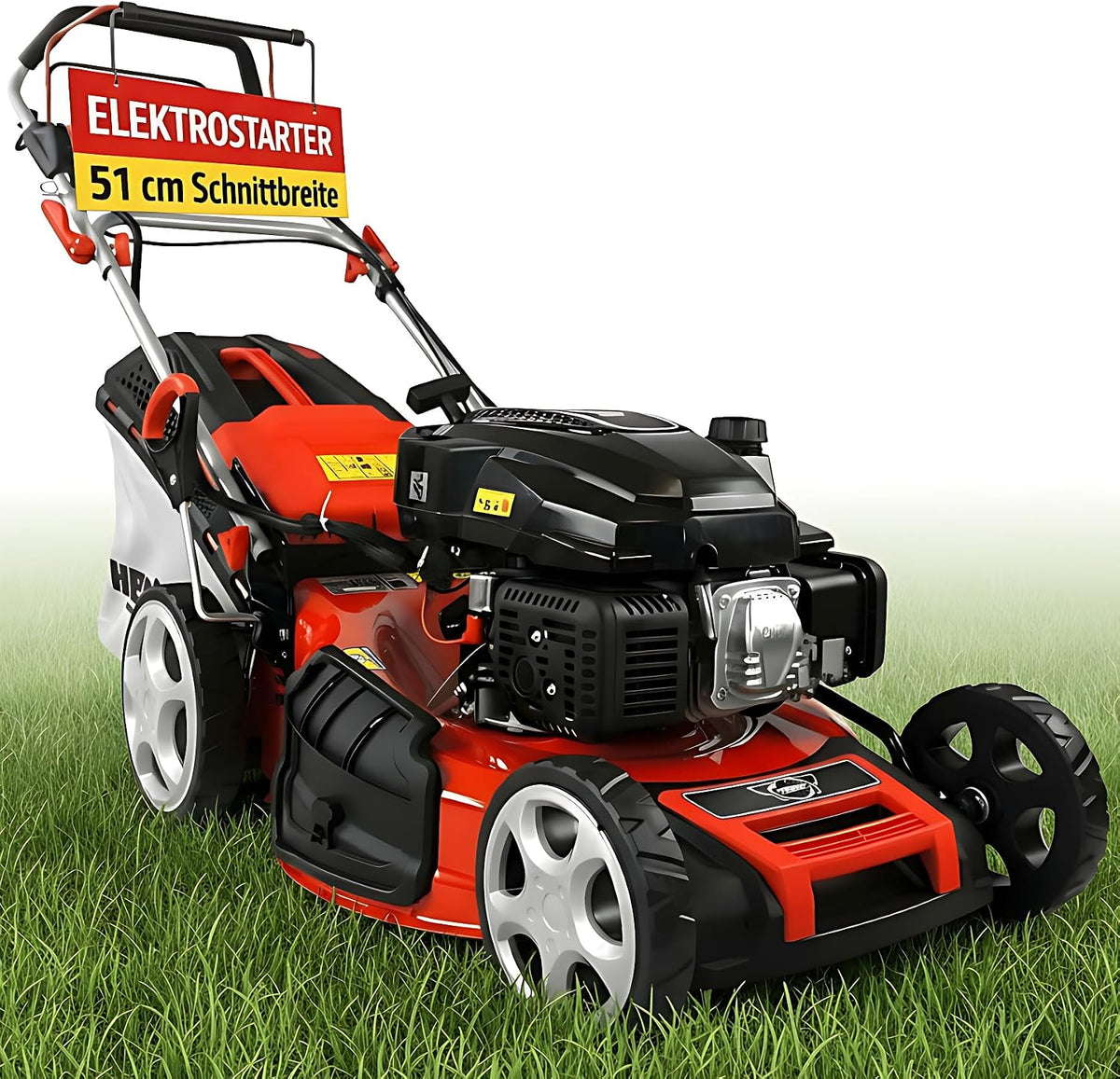 Hecht 5-in-1 Benzin Rasenmäher, 5 PS Elektrostart 51 cm