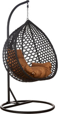 Hängesessel Luxus, Style XXL Rattan Korb Gestell Schwarz mit Relaxkissen Braun, RAMROXX