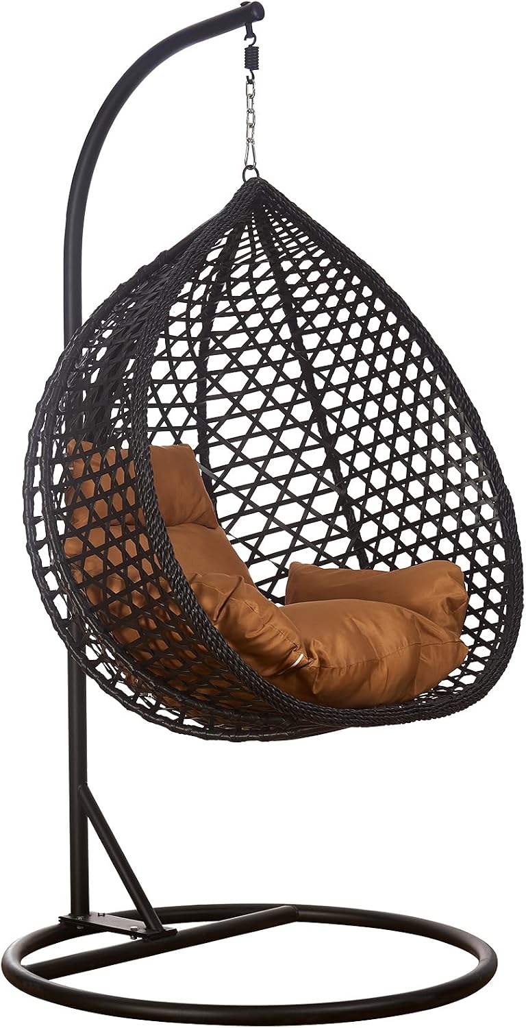 Hängesessel Luxus, Style XXL Rattan Korb Gestell Schwarz mit Relaxkissen Braun, RAMROXX