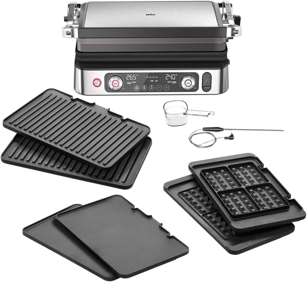Grill Multi, 9 Pro CG 9167, Flach-, Waffelplatten und Temperaturfühler, BBQ, Ofen, Spülmaschinenfeste Platten, Boost-Funktion bis 265°, Braun