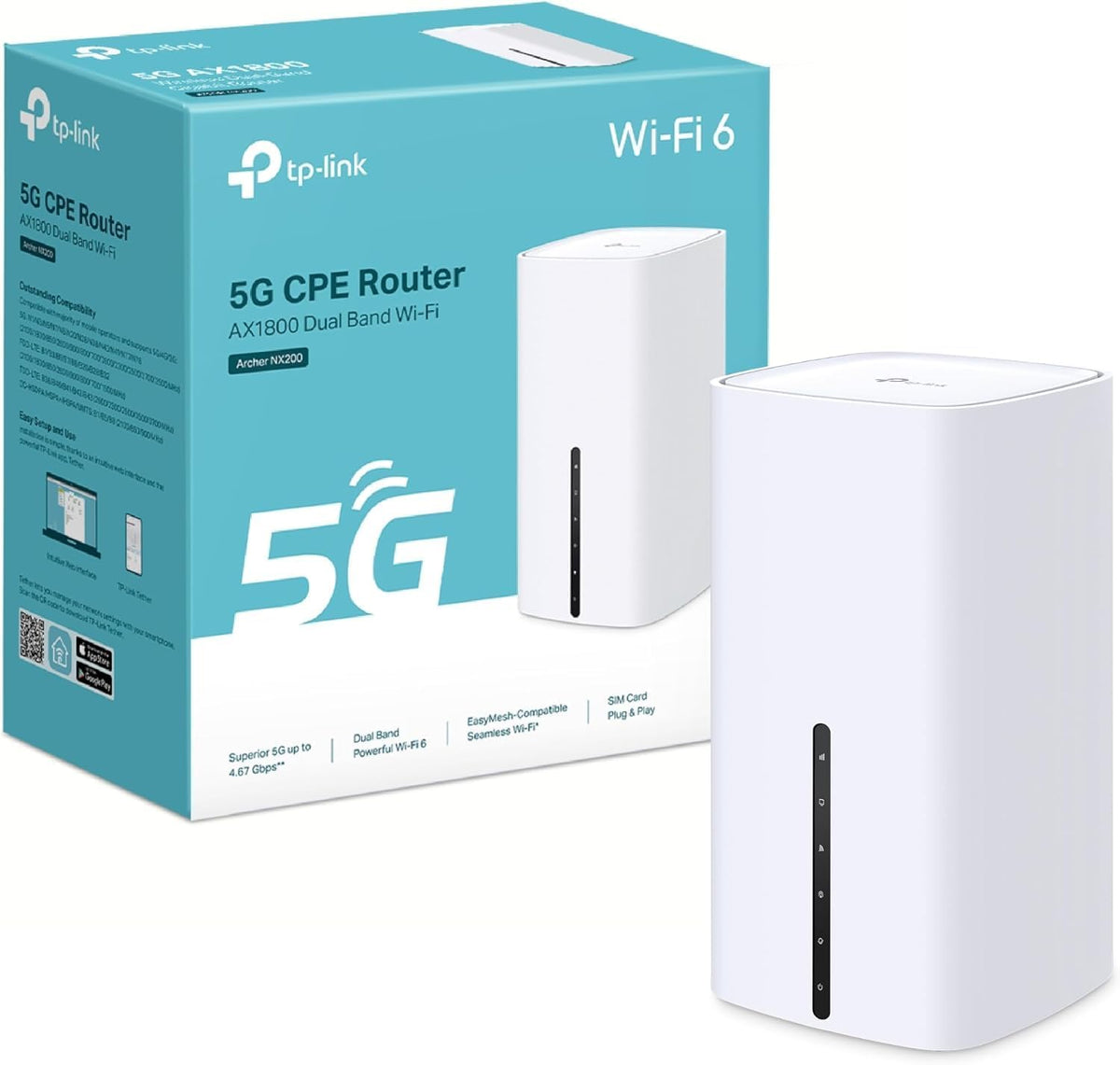Amazon Renewed NX200 LTE WLAN TP-Link Archer Router, 5G Router SIM-Karte, A × 1800 Dualband-WLAN 6, 3 x Gigabit-Ports, MU-MIMO