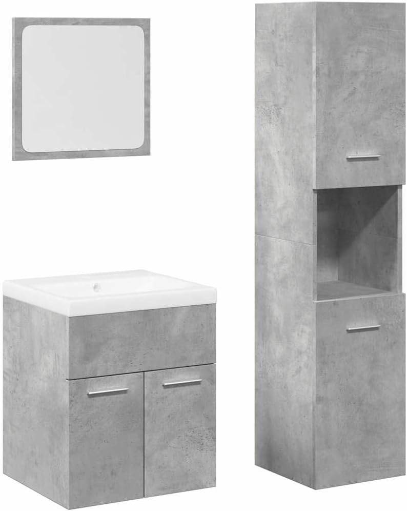 Owoxanthellate Komplettprogramme, 4-TLG. Badmöbel-Set Betongrau Holzwerkstoff mit Waschbecken